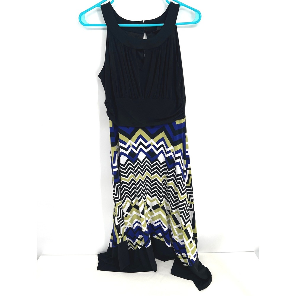 En Focus Studio‎ Womens Black Blue Chevron Geometric Midi Dress Size 8 10125